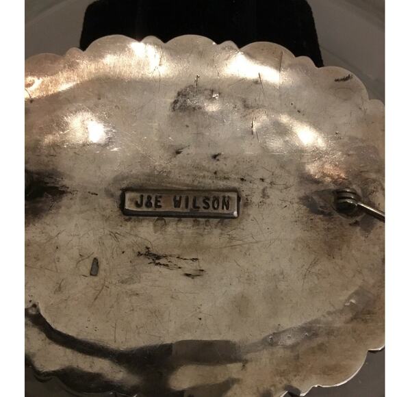 Vintage J & E Wilson Sterling Silver Turquoise Navajo Brooch - Picture 3 of 3